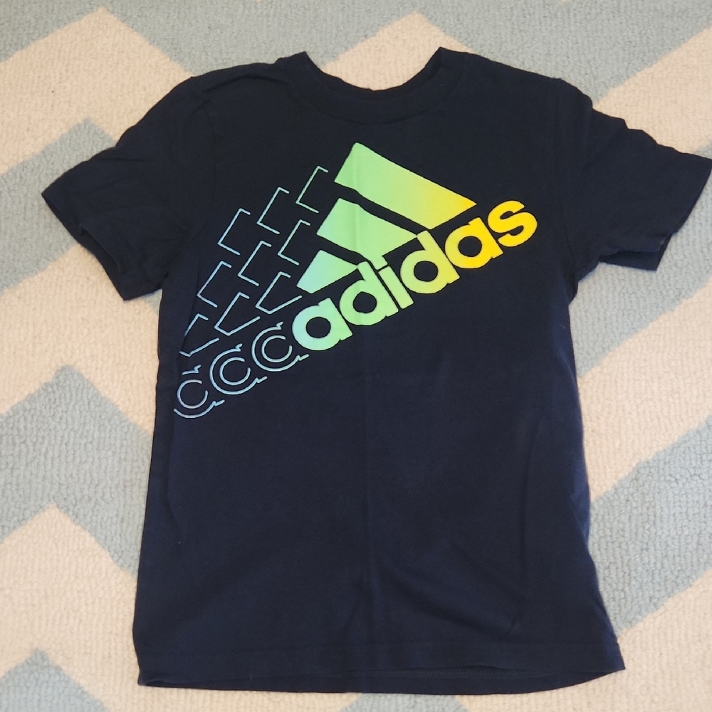 Adidas Kids Navy Tee with Neon Graphic
